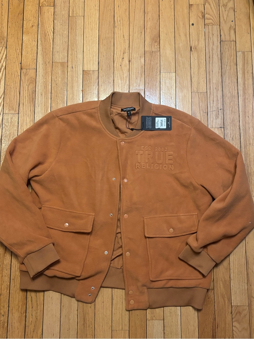 True Religion Men's Rust Orange Varsity Bomber Jacket